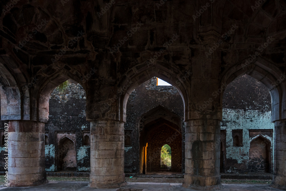 Hathi Mahal also known as Elephant Palace, Mandav. Mandu is an ancient fort city in the central Indian state of Madhya Pradesh. It's also known for its Afghan architectural heritage.