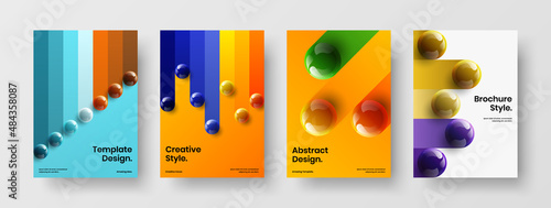 Unique 3D balls annual report concept bundle. Fresh journal cover A4 design vector template set.