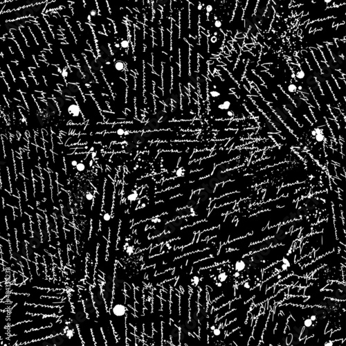 Seamless pattern with white hand write poetry on black background. Vector texture. Graphic creative idea