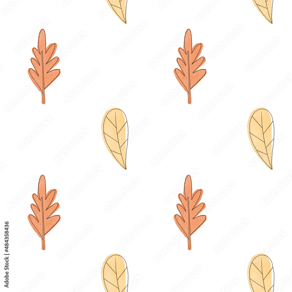 Watercolor seamless pattern with red and yellow autumn leaves