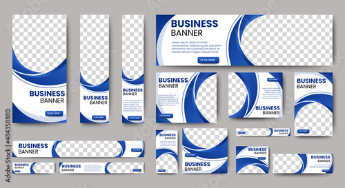 set of creative web banners of standard size with a place for photos. Business ad banner. Vertical, horizontal and square template.