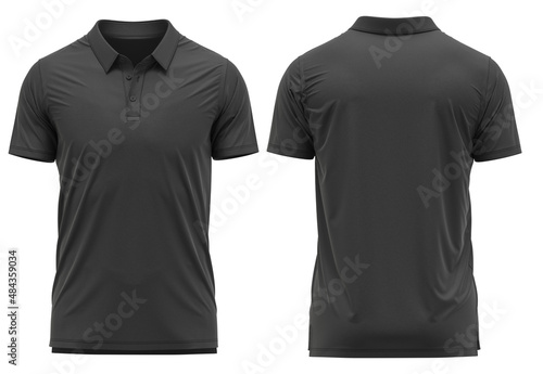 Black Color Self-fabric / Button Down Collar Polo collar polo shirt Short Sleeve 3D rendered