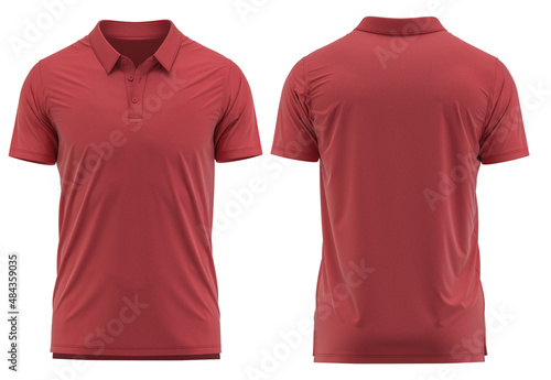 Red Color Self-fabric / Button Down Collar Polo collar polo shirt Short Sleeve 3D rendered photo