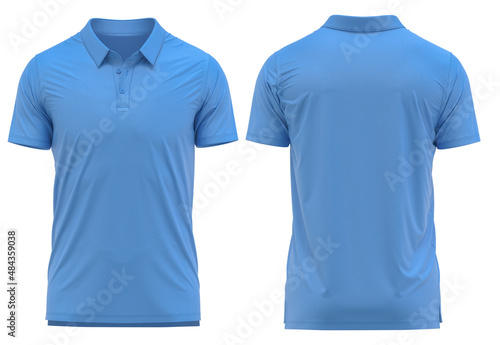 Blue Color Self-fabric / Button Down Collar Polo collar polo shirt Short Sleeve 3D rendered