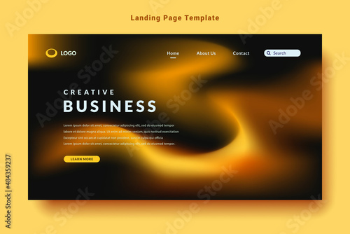 modern landing page template design, orange color abstract gradation fluid pattern style, dark background vector