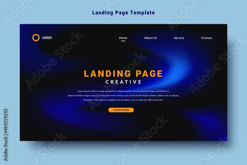 modern landing page template design, blue color abstract gradation fluid pattern style, dark background vector graphic