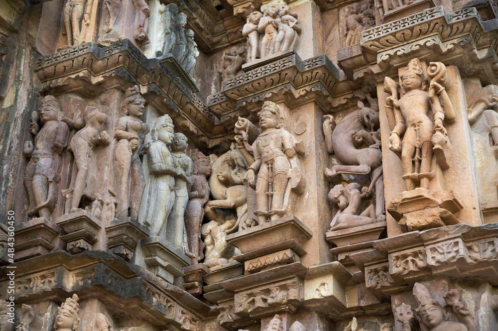 DEVI JAGDAMBA: Krishna and Other Sculptures, Western Group, Khajuraho, Madhya Pradesh, India, UNESCO World Heritage Site