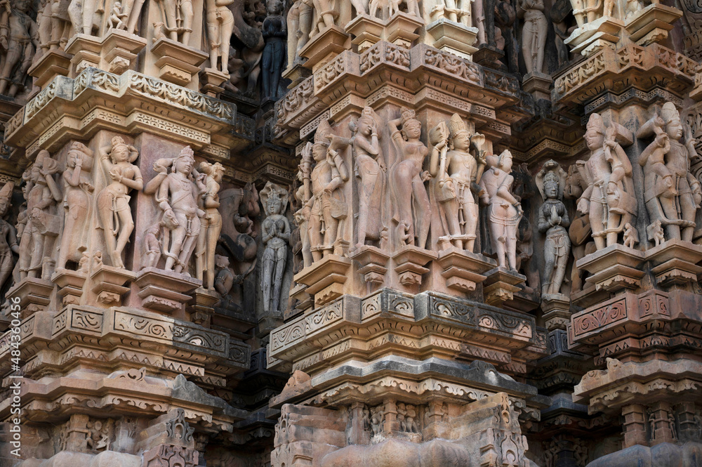 LAKSHMANA TEMPLE: Wall Sculptures.Western Group, Khajuraho, Madhya Pradesh, India