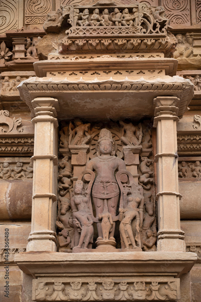 LAKSHMANA TEMPLE:Lord Vishnu Sculpture.Western Group, Khajuraho, Madhya Pradesh, India
