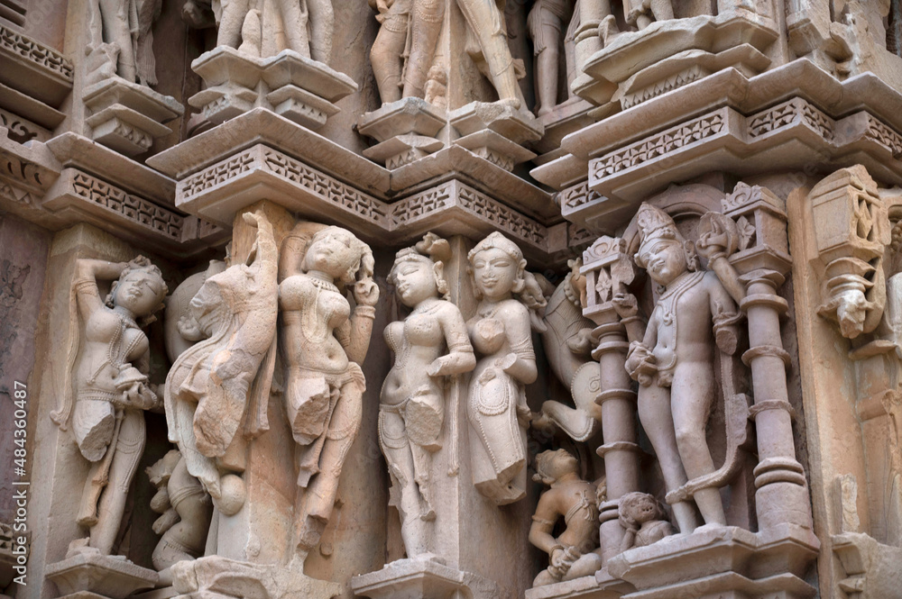 JAVARI TEMPLE: Wall sculptures,  Eastern Group, Khajuraho, Madhya Pradesh, India, UNESCO World Heritage Site