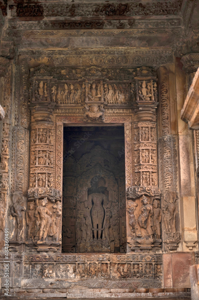 JAVARI TEMPLE: Sanctum decorated door. Eastern Group, Khajuraho, Madhya Pradesh, India, UNESCO World Heritage Site JAVARI TEMPLE: Sanctum decorated door. Eastern Group, Khajuraho, Madhya Pradesh, India, UNESCO World Heritage Site