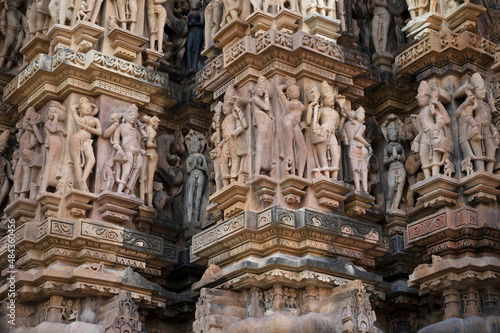 LAKSHMANA TEMPLE: Wall Sculptures.Western Group, Khajuraho, Madhya Pradesh, India © RealityImages