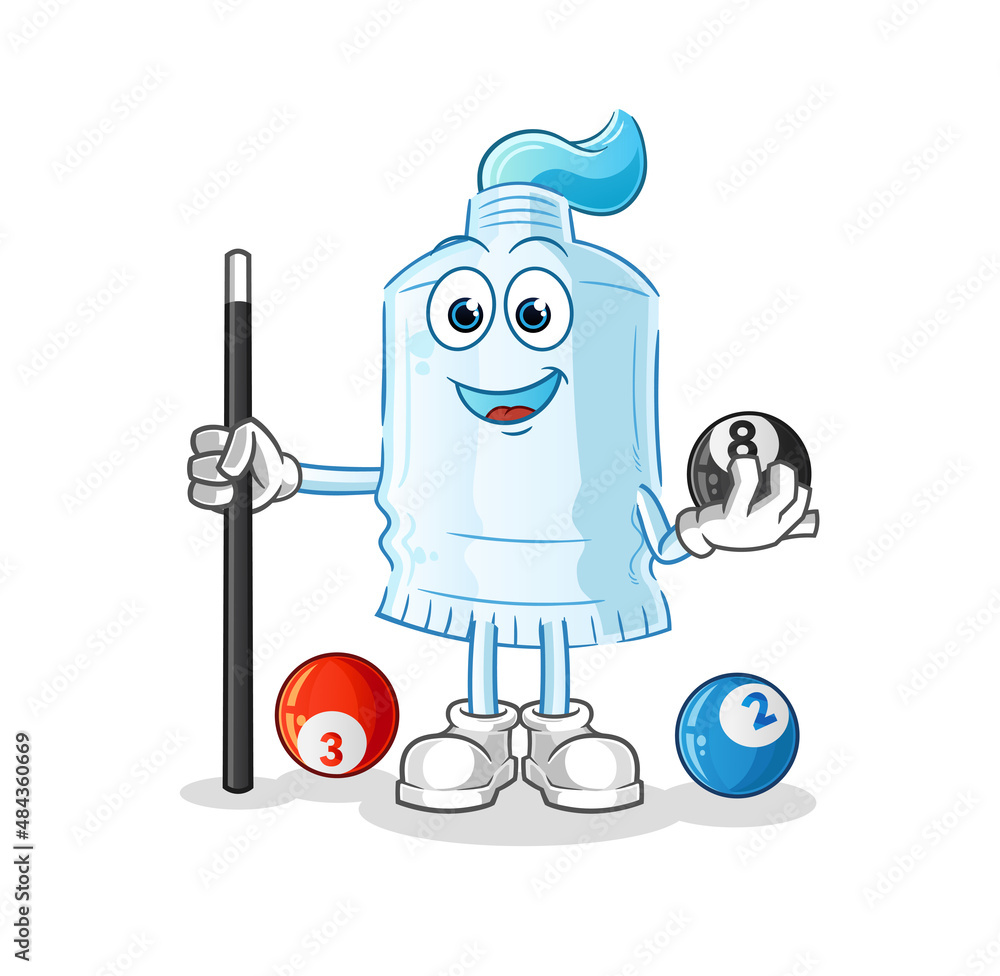 toothpaste plays billiard character. cartoon mascot vector toothpaste plays billiard character. cartoon mascot vector