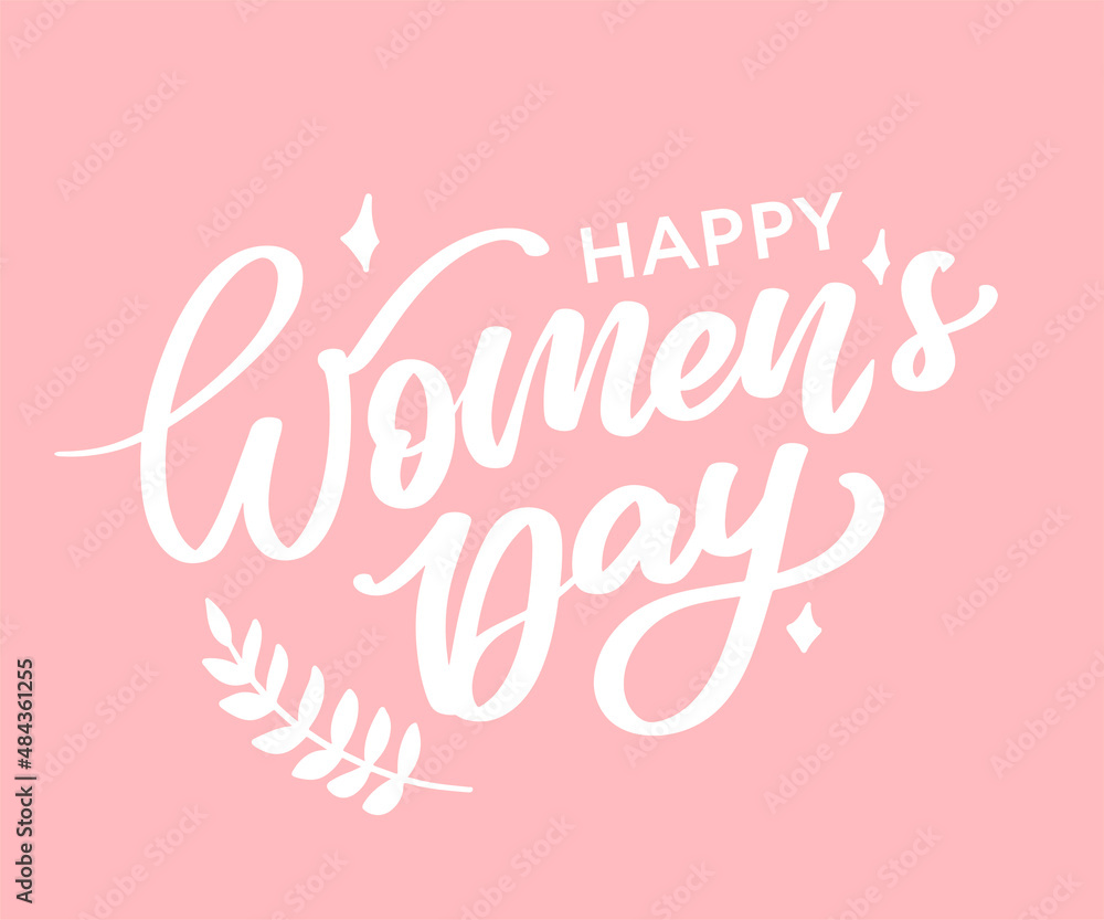 Women's Day hand drawn lettering. Red text isolated on white for postcard, poster, banner design element. Happy Women's Day script calligraphy. Ready holiday lettering design.