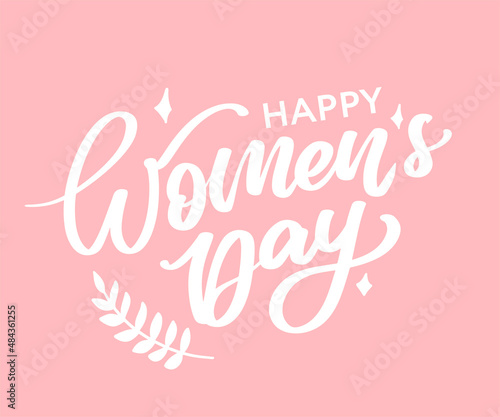 Women's Day hand drawn lettering. Red text isolated on white for postcard, poster, banner design element. Happy Women's Day script calligraphy. Ready holiday lettering design.
