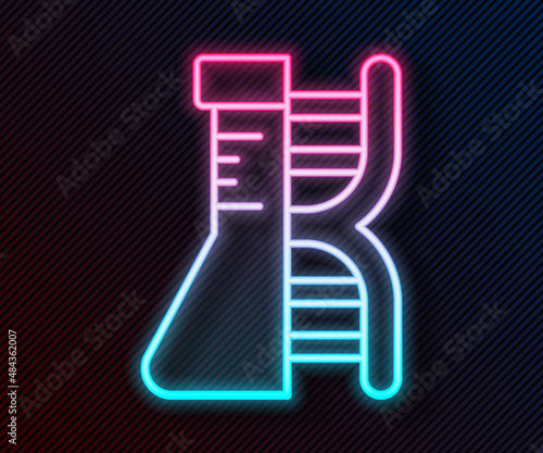 Glowing neon line DNA research, search icon isolated on black background. Genetic engineering, genetics testing, cloning, paternity testing. Vector