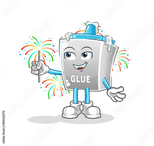 glue with fireworks mascot. cartoon vector