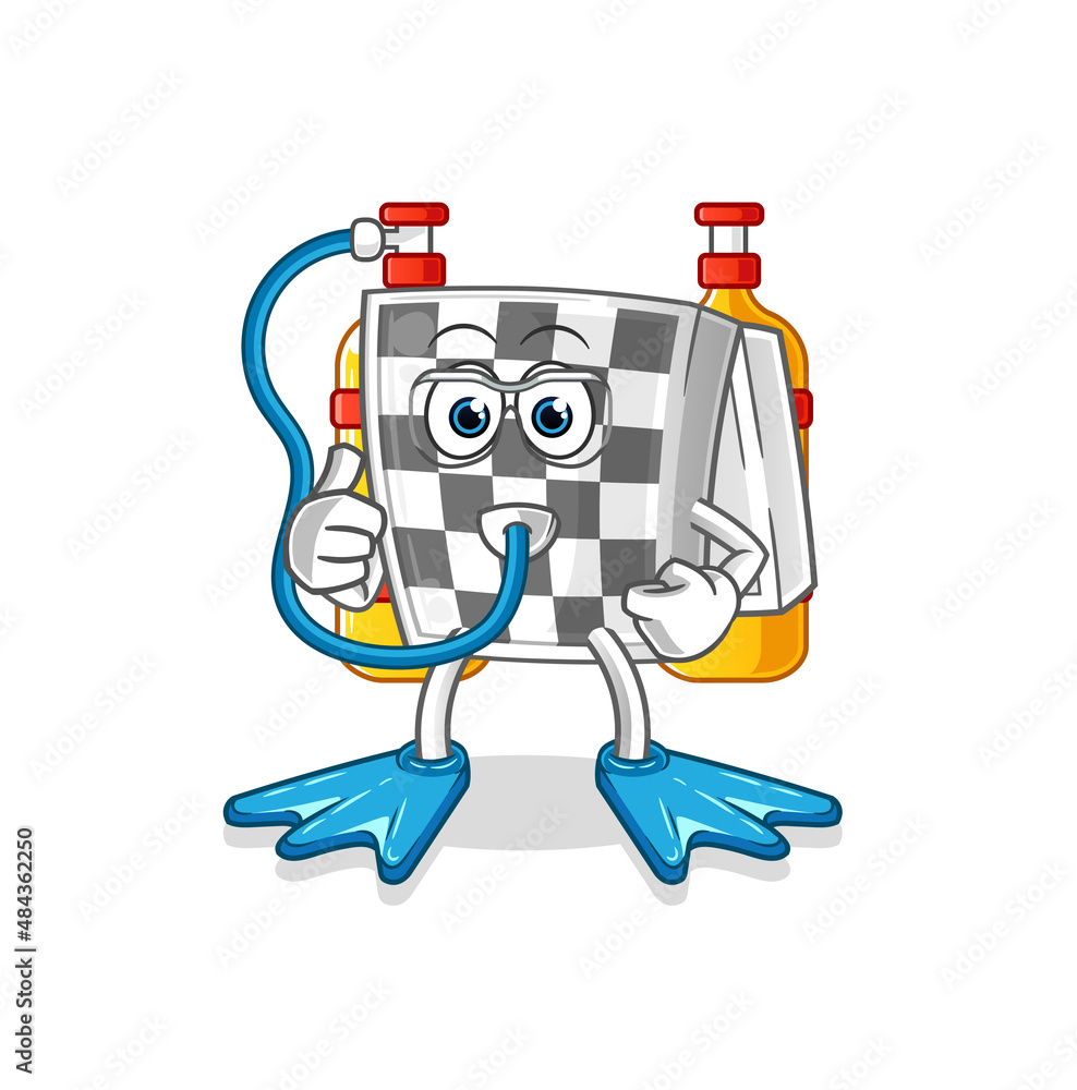 chessboard diver cartoon. cartoon mascot vector