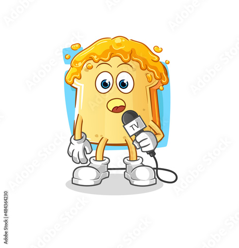 bread with honey tv reporter cartoon. cartoon mascot vector