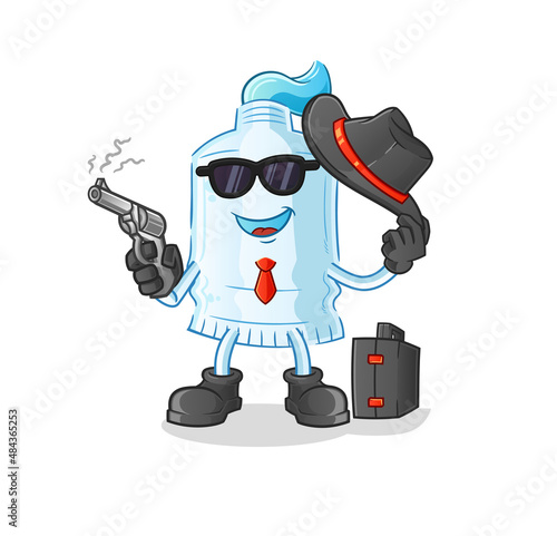 toothpaste mafia with gun character. cartoon mascot vector