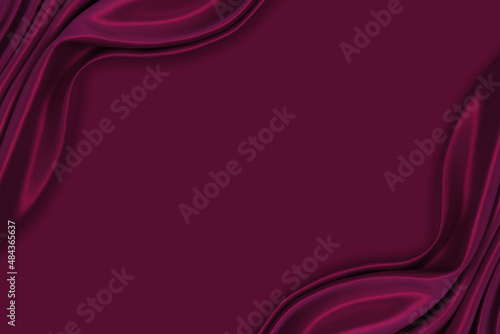 Beautiful elegant wavy dark fuchsia pink satin silk luxury cloth fabric texture with monochrome background design. Copy space