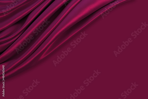 Canvas-taulu Beautiful elegant wavy dark fuchsia pink satin silk luxury cloth fabric texture with monochrome background design