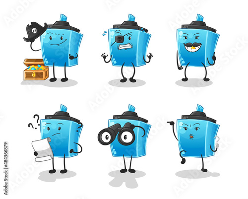 marker pen Pirate group character. cartoon mascot vector