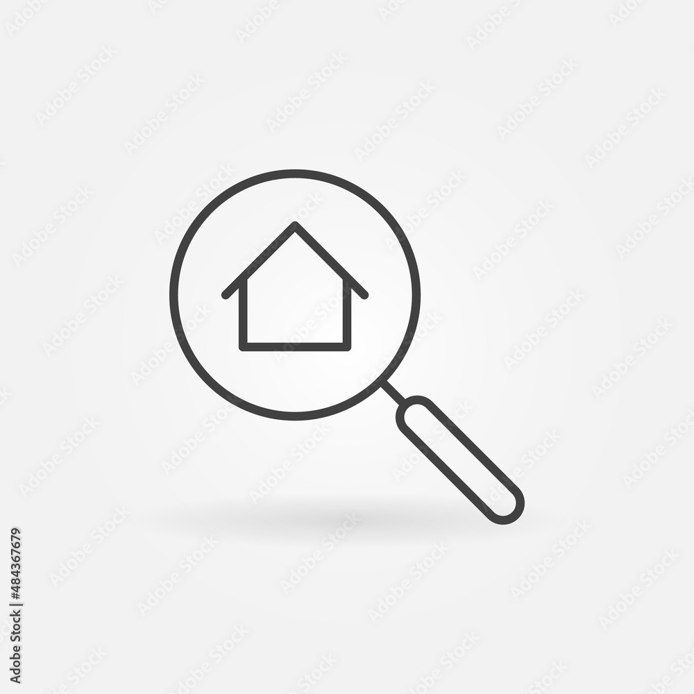 Real Estate Search line icon. Building inside Magnifier symbol Real Estate Search line icon. Building inside Magnifier symbol