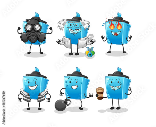 marker pen villain group character. cartoon mascot vector