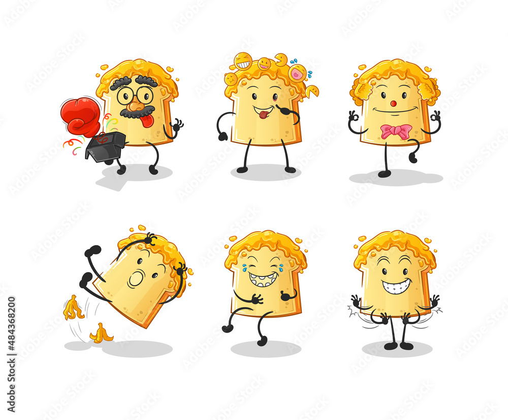 bread with honey comedy set character. cartoon mascot vector bread with honey comedy set character. cartoon mascot vector