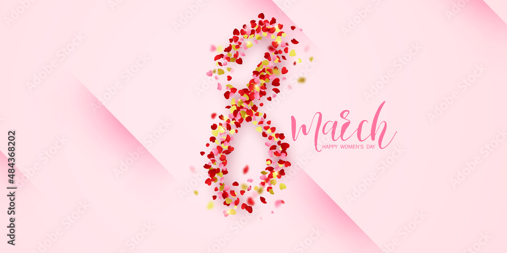 number 8 on a bright pink background Heart vector greeting card for March 8th. Banner for International Women's Day. number 8 on a bright pink background Heart vector greeting card for March 8th. Banner for International Women's Day.