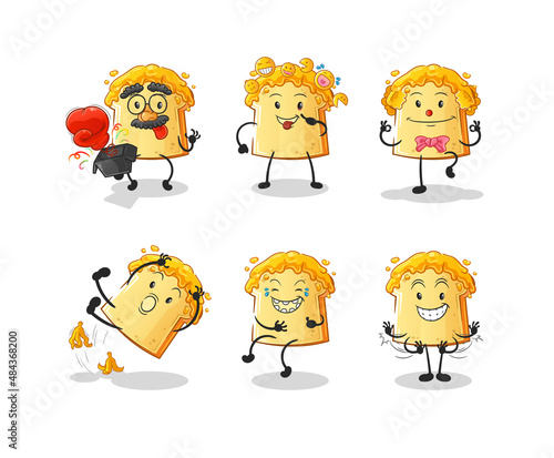 bread with honey comedy set character. cartoon mascot vector