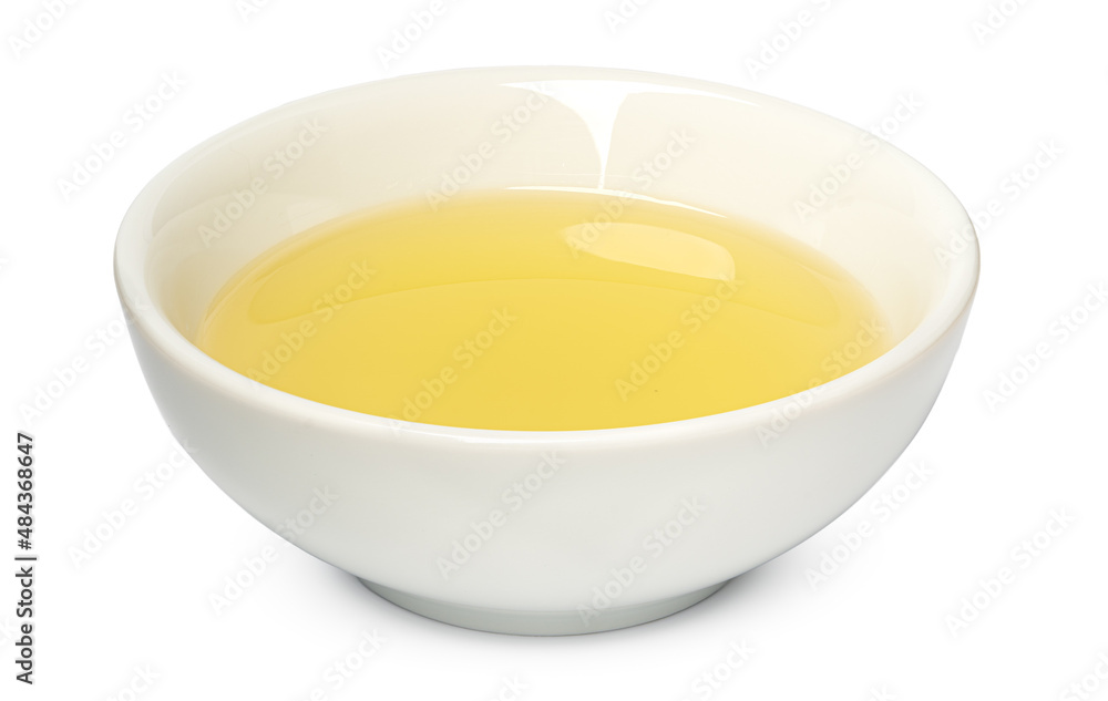 Small bowl with olive oil isolated on white background Small bowl with olive oil isolated on white background