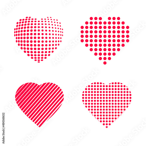 Abstract heart dots icon vector and love shape with lines pattern modern symbol set red color on white background