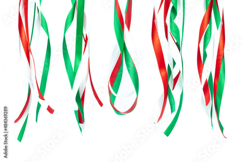Set of Christmas bow red, green and white color isolated on white background.