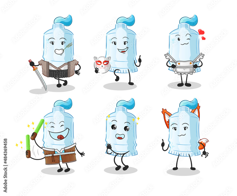 toothpaste japanese culture group character. mascot vector