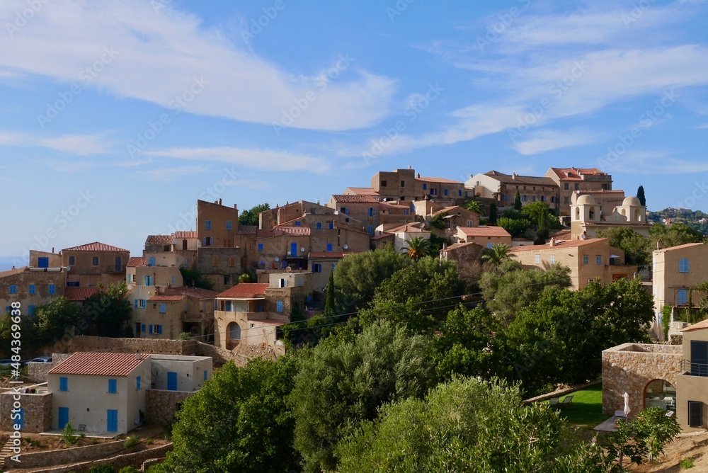 Panoramic view of Pigna, a picturesque artists' village in Balagne. Corsica, France.