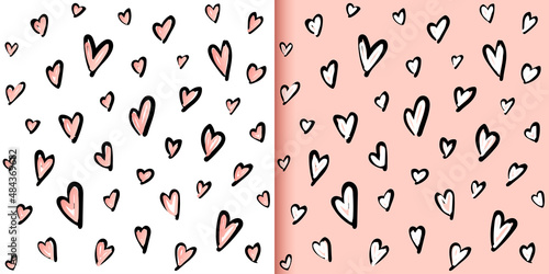 Seamless pattern with hand drawn hearts for Valentines day design or Wedding design. Farmhouse print for fabric, wrapping paper, textile, wallpaper and apparel. Simple vector illustration.