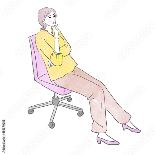 ビジネス、椅子に座って考える女性ベクターイラスト