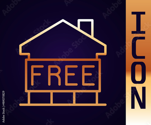 Gold line Shelter for homeless icon isolated on black background. Emergency housing, temporary residence for people, bums and beggars without home. Vector