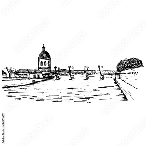 Toulouse - Croquis du Dôme et de la Garonne