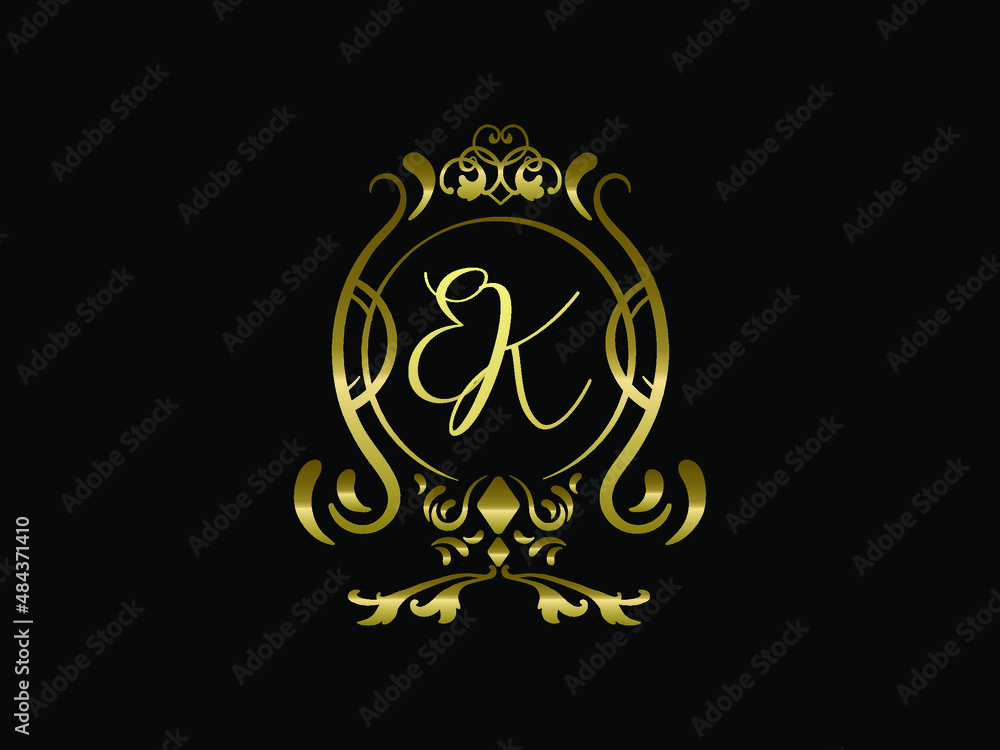 EK initial letter luxury monogram logo,elegant ornamen jewelry, emblem of love shape heart