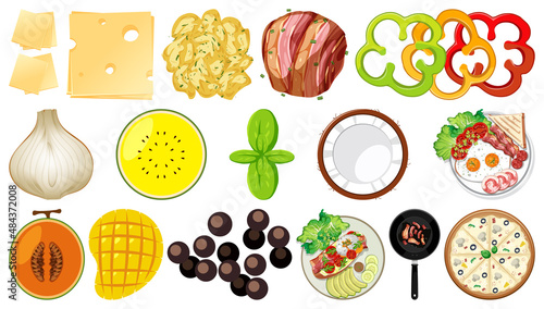 Collection of food ingredients on white background