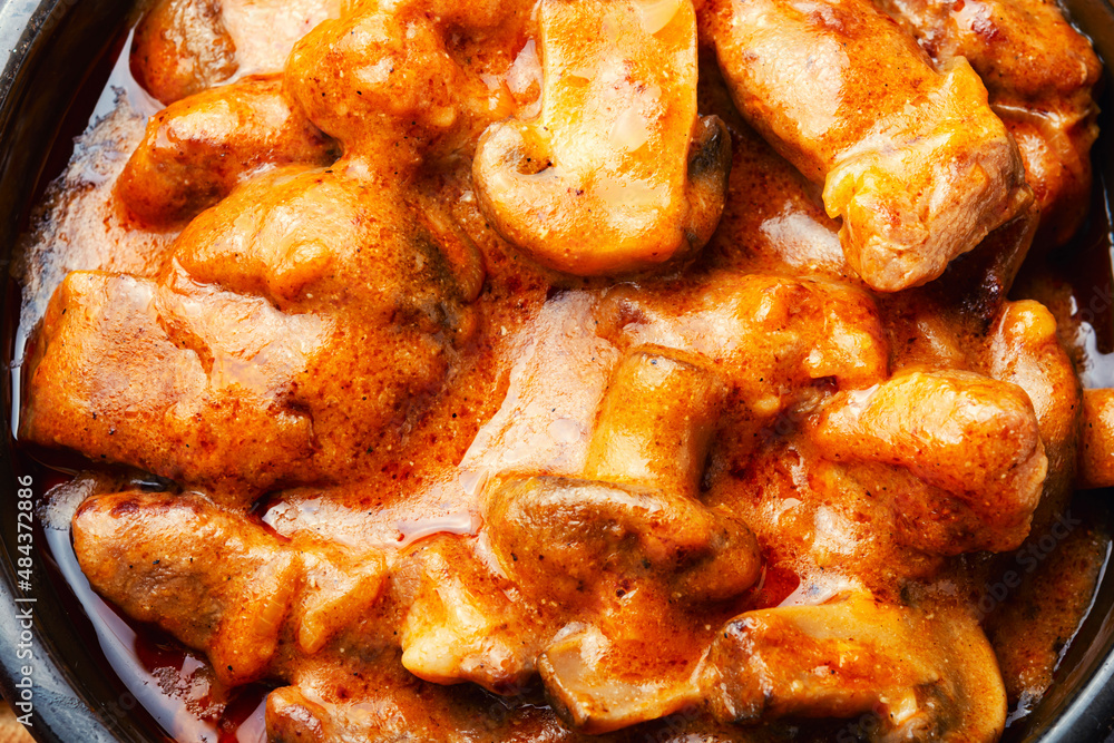 Meat with mushrooms, Beef stroganoff. Meat with mushrooms, Beef stroganoff.