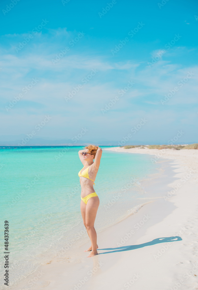 Vacation scene. Panoramic views of blue sea and coastline. Beautiful landscape, aerial view, Egypt. Plus size woman enjoys view of coast of Red Sea. High quality photo Vacation scene. Panoramic views of blue sea and coastline. Beautiful landscape, aerial view, Egypt. Plus size woman enjoys view of coast of Red Sea. High quality photo