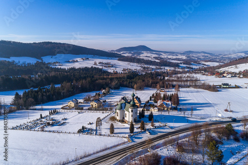 Beskid Niski, zimowy krajobraz w miejscowości Klimkówka, Gorlice