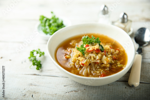 Homemade lentil soup with vegetables