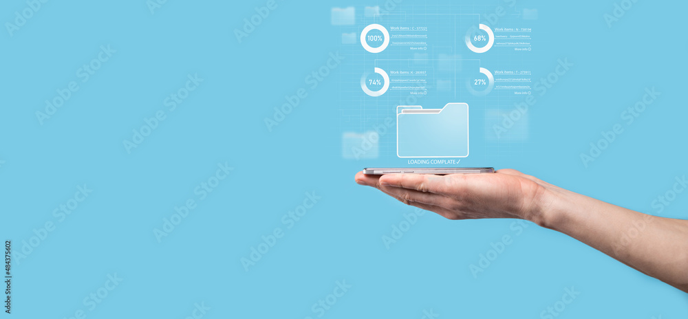 Business developer hand using board framework on virtual modern computer showing innovation Agile software development lean project management tool fast changes concept.Document Management System DMS Business developer hand using board framework on virtual modern computer showing innovation Agile software development lean project management tool fast changes concept.Document Management System DMS