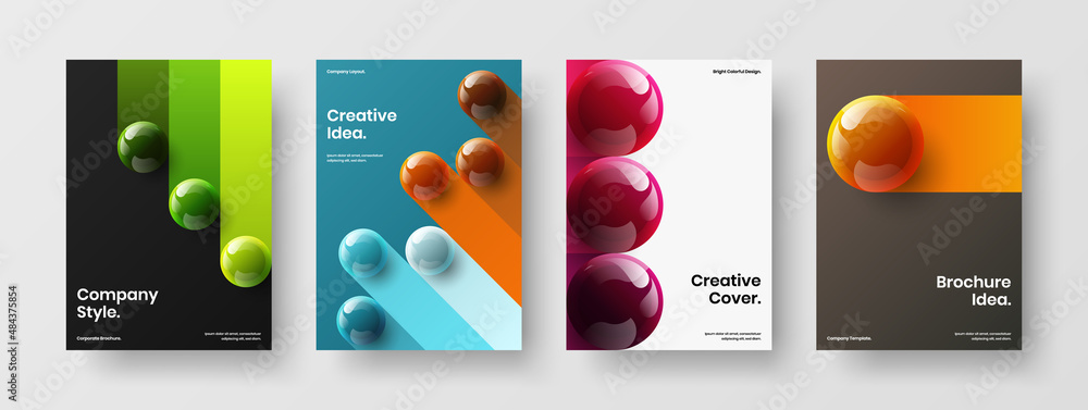 Abstract realistic spheres catalog cover layout set. Premium corporate identity A4 design vector illustration composition.