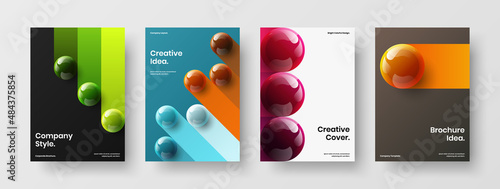 Abstract realistic spheres catalog cover layout set. Premium corporate identity A4 design vector illustration composition. © kitka